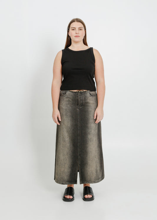 REIGN DENIM SKIRT / BROWN-BONE