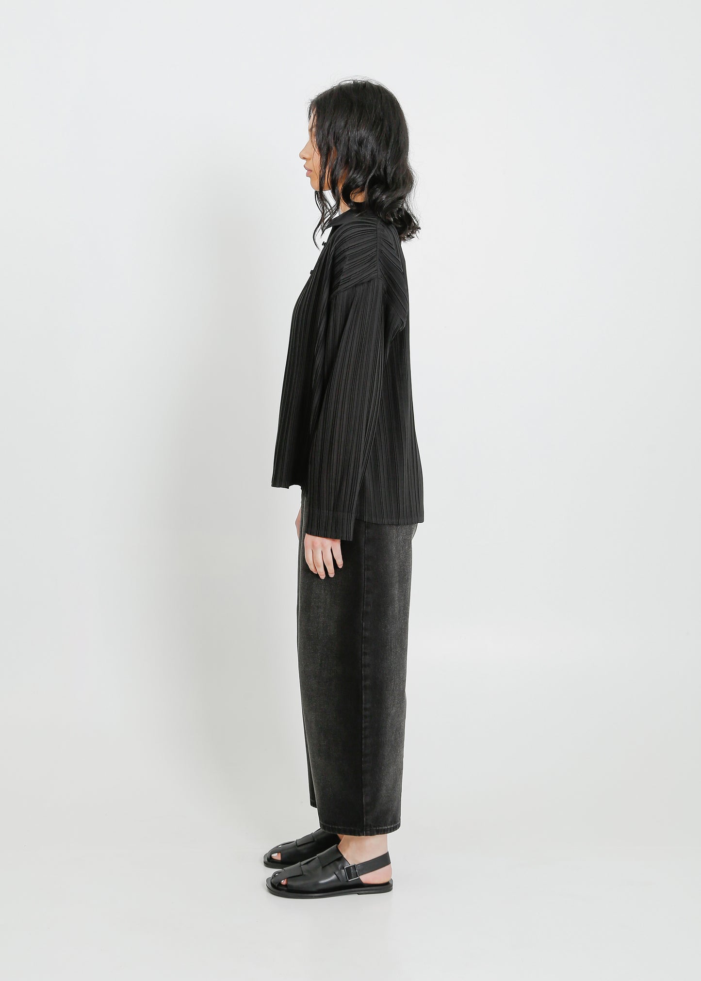 TEDDY PLEAT SHIRT  / BLACK