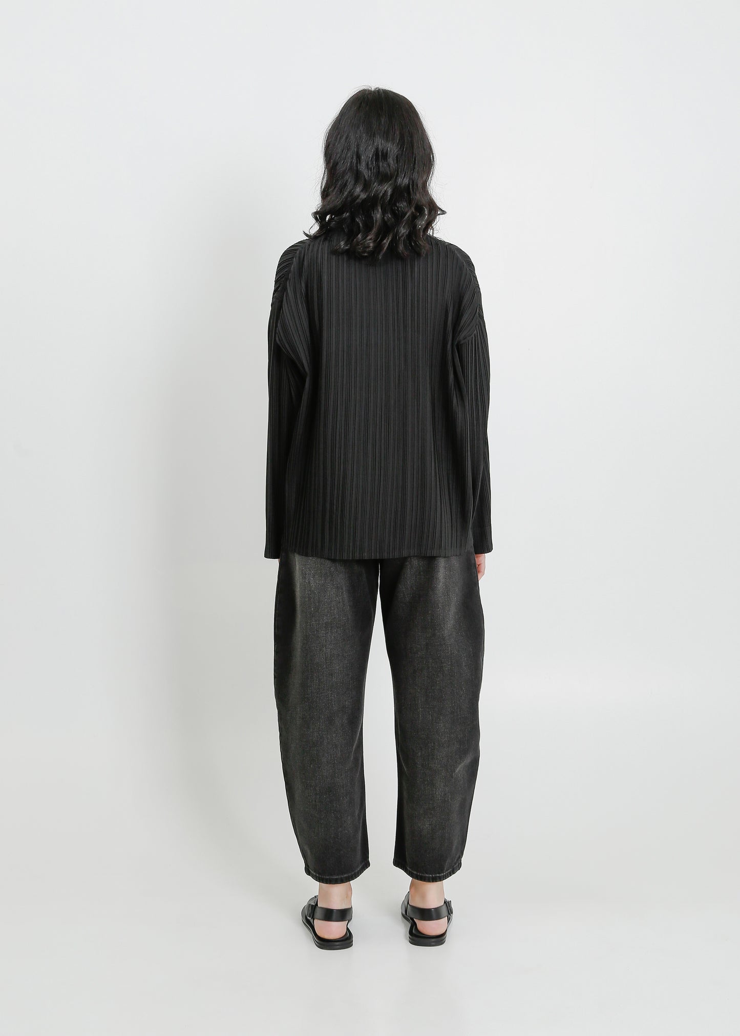 TEDDY PLEAT SHIRT  / BLACK