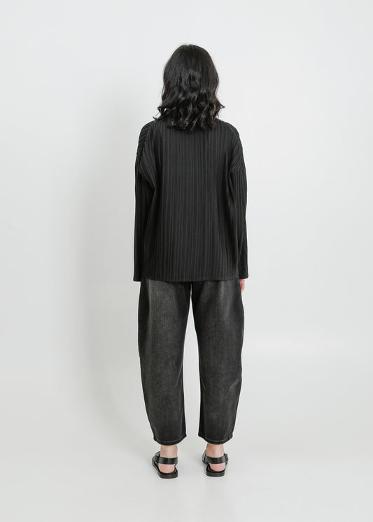 TEDDY PLEAT SHIRT  / BLACK