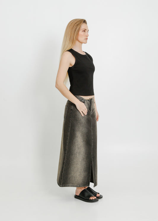 REIGN DENIM SKIRT / BROWN-BONE