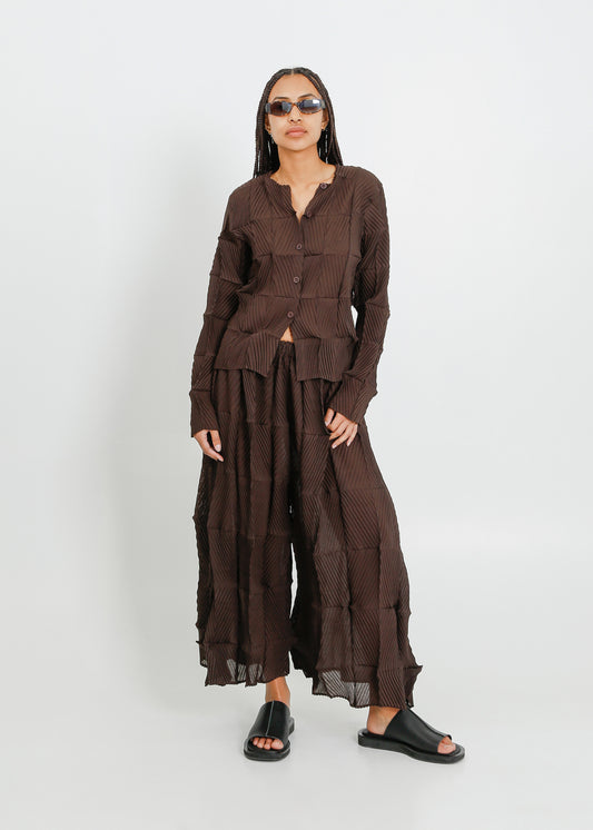 IRA PLEAT CARDI / CHOCOLATE